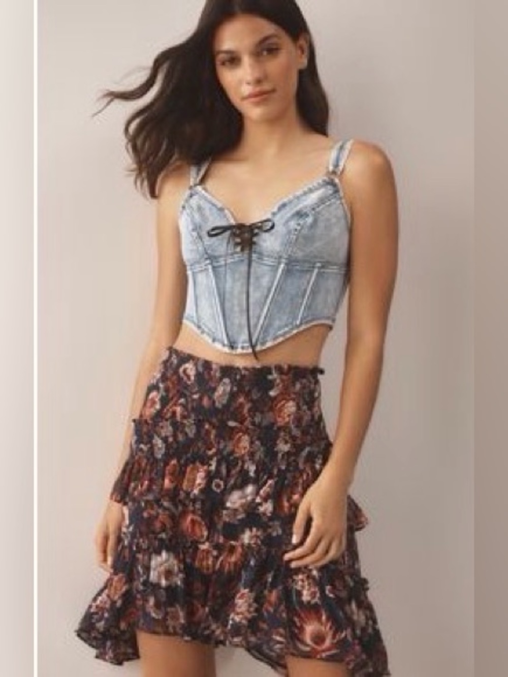 By Anthropologie Asymmetrical Smocked Mini Skirt